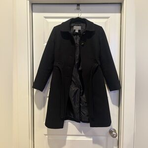 Ann Taylor Black Wool Blend Belted Coat